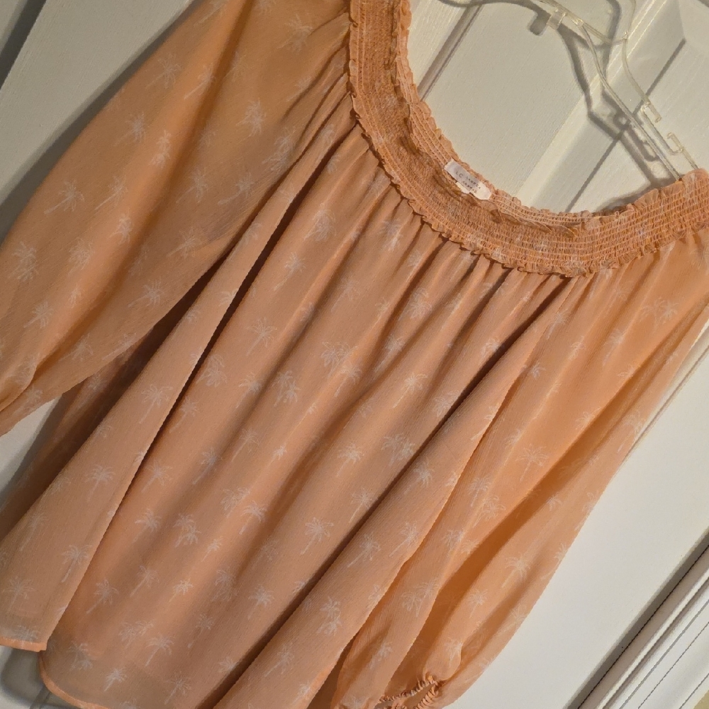 LC Lauren Conrad Peach Blouse With Palm Tree Design